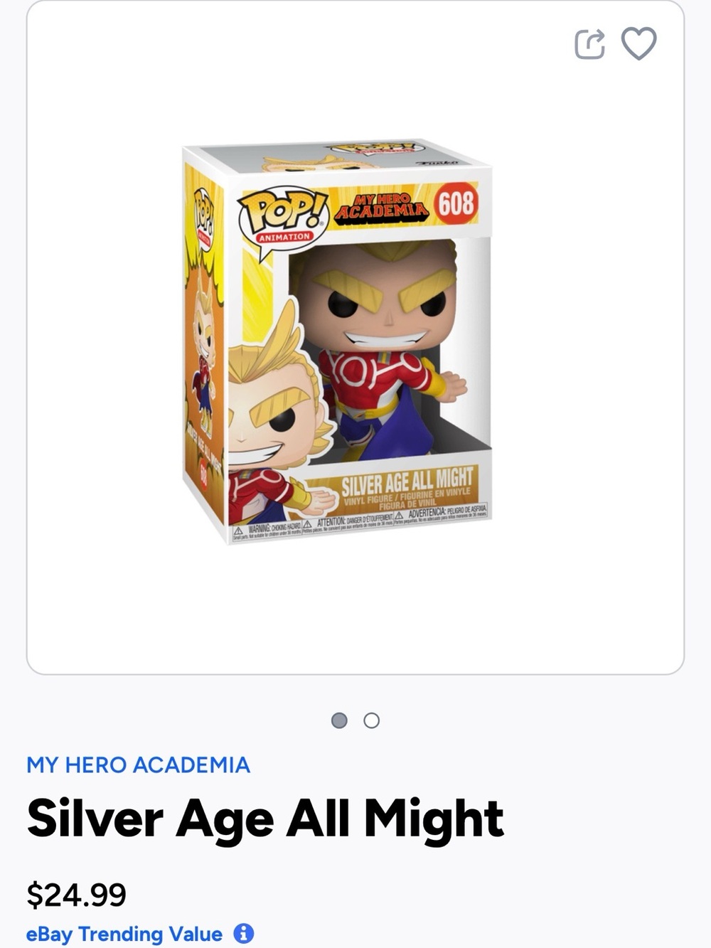 Funko Pop! My Hero Academia Silver Age All Might - Silver, Yellow, Red- 608